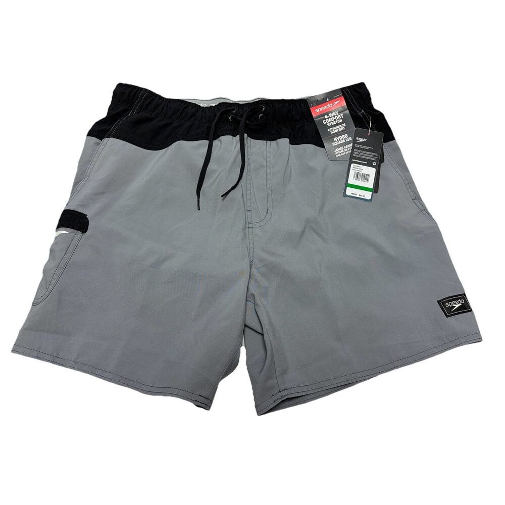 Speedo Mens Swim Trunks Gray Size Large Marina Flex Volley 17" Pocket NWT